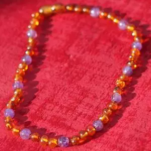 Collier Ambre Améthyste Bébé fermoir clip